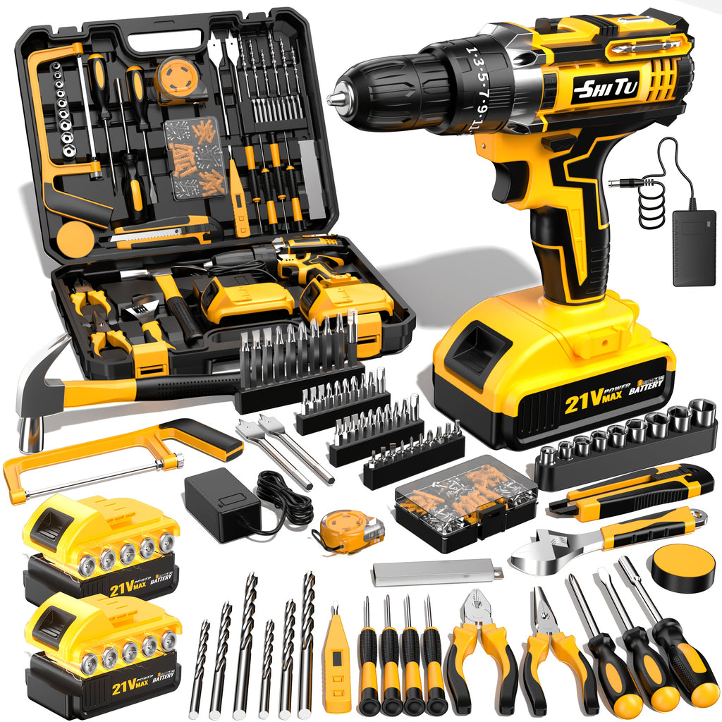 Kit de taladro inalmbrico de 21V de 2026 con caja de herramientas juego de taladro elctrico recargable de carga rpida con bateras de 20Ah kit de atornillador porttil con herramientas de mano y brocas para mantenimiento del hogar excelentes regalo