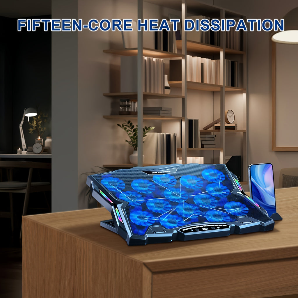 Base de enfriamiento para porttil ICE COOREL con disipador de calor de 15 ventiladores superficie de malla metlica disipacin de calor silenciosa y rpida soporte para el cuello digna de poseer para entusiastas de los videojuegos