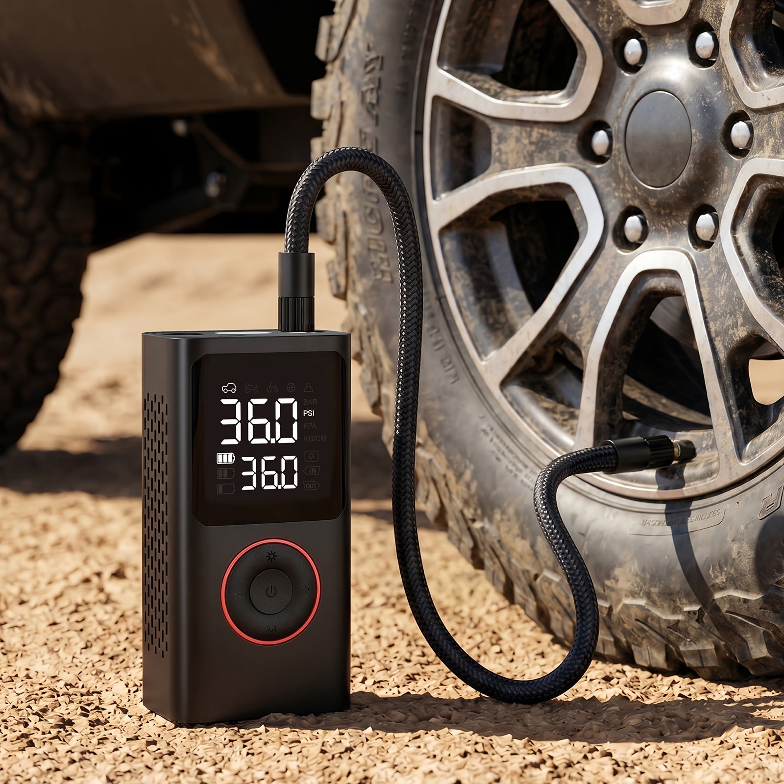 Compresor de aire porttil inalmbrico para inflar neumticos con manmetro digital y luz LED recargable por USB inflado rpido apto para coches SUV motocicletas equipo deportivo pelotas  USB para uso de emergencia